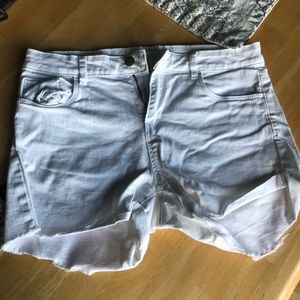 White Denim Raw Hem Shorts